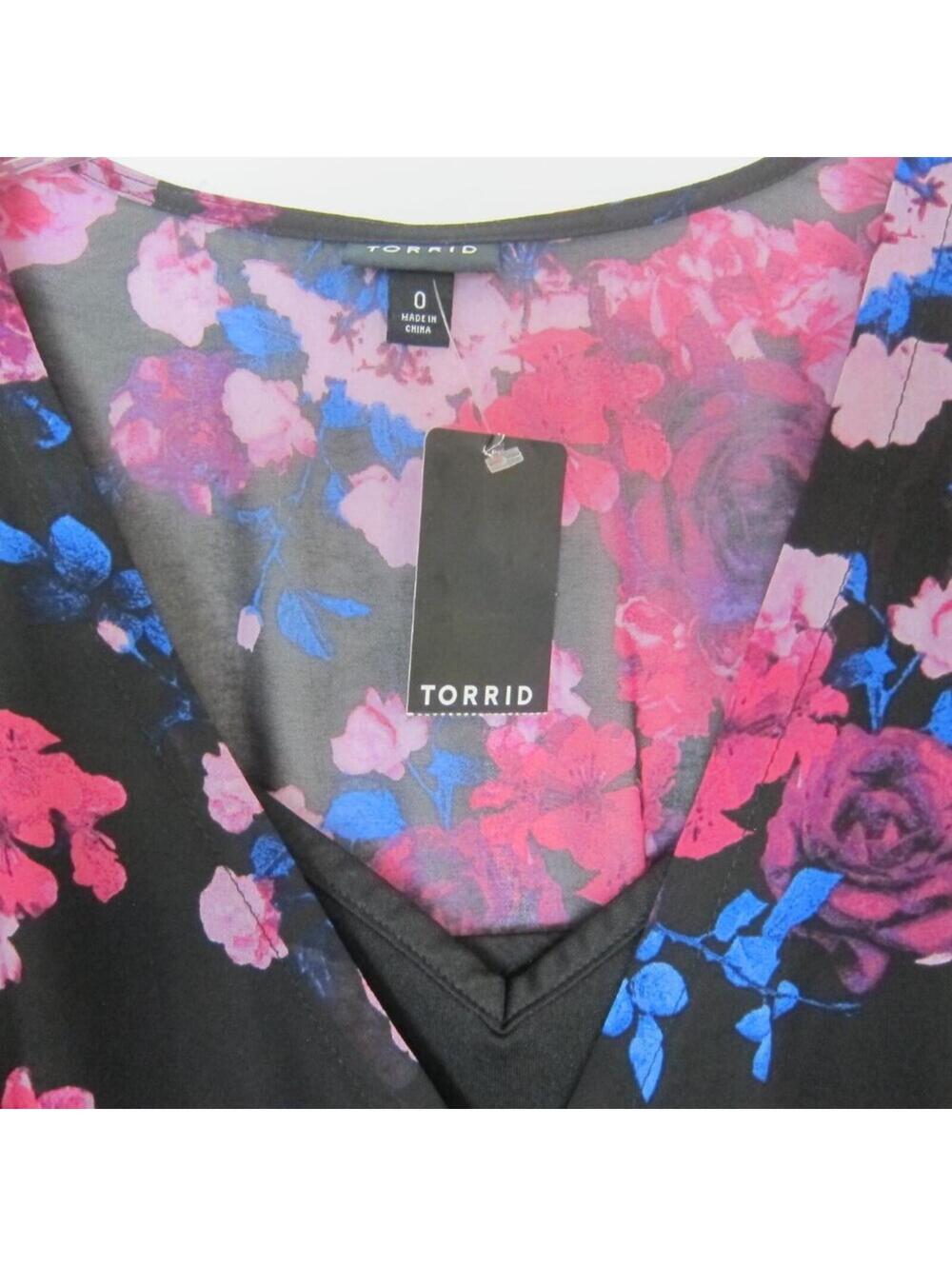 Torrid Maxi Dress 0 Large 12 Pink Purple Blue Floral Chiffon & Black Slip NEW - Picture 6 of 15
